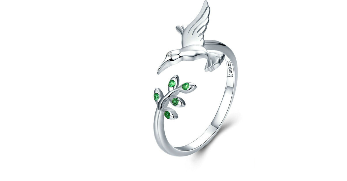 Bague 'Oiseau Libéré' En Argent 925 Plaqué Avec Cabochon De Verre - Taille 52 - Neuve